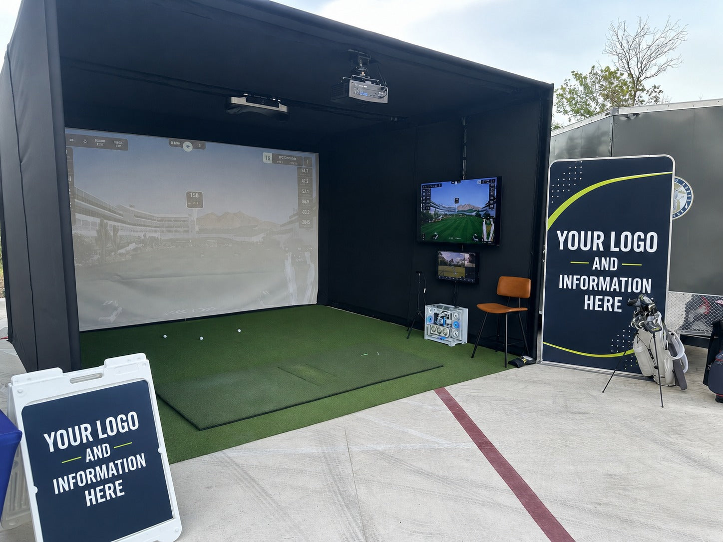 Mobile golf simulator event setup